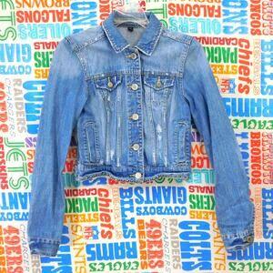 American Eagle Denim Jacket Cropped Womens Petite S Button Front Studded
